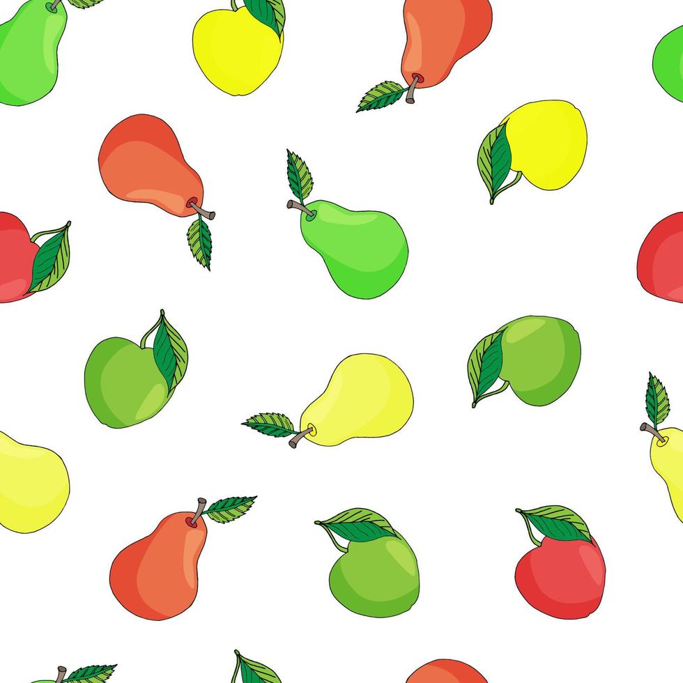 pattern colorful pears and aples vector