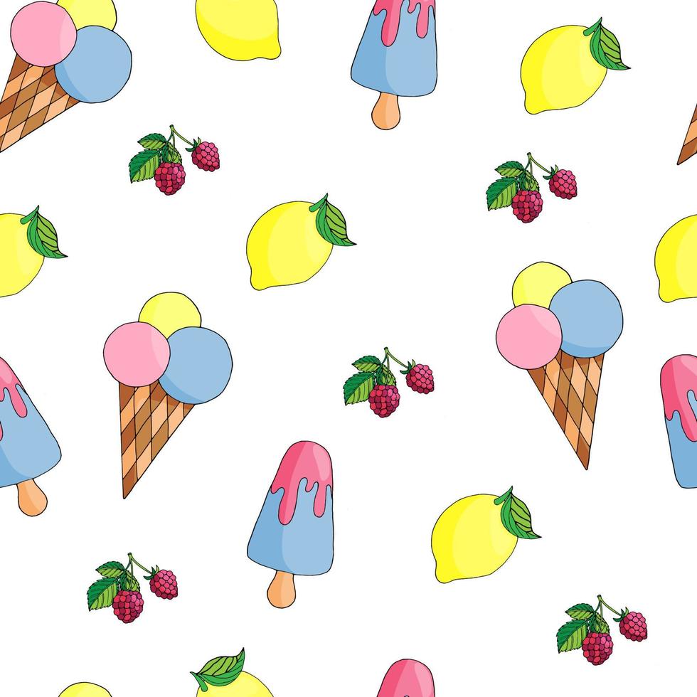 pattern ice cream, raspberry and lemon vector