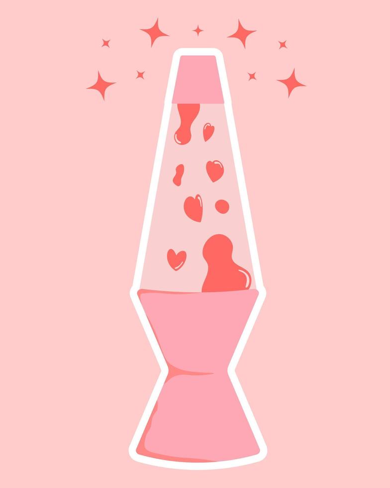 lámpara de lava antigua. concepto retro. lindo cartel de los años 80-90. Líquido rosa en forma de corazón. día de san valentín kawaii. romántico y2k. nostalgia. ambiente maravilloso. vector