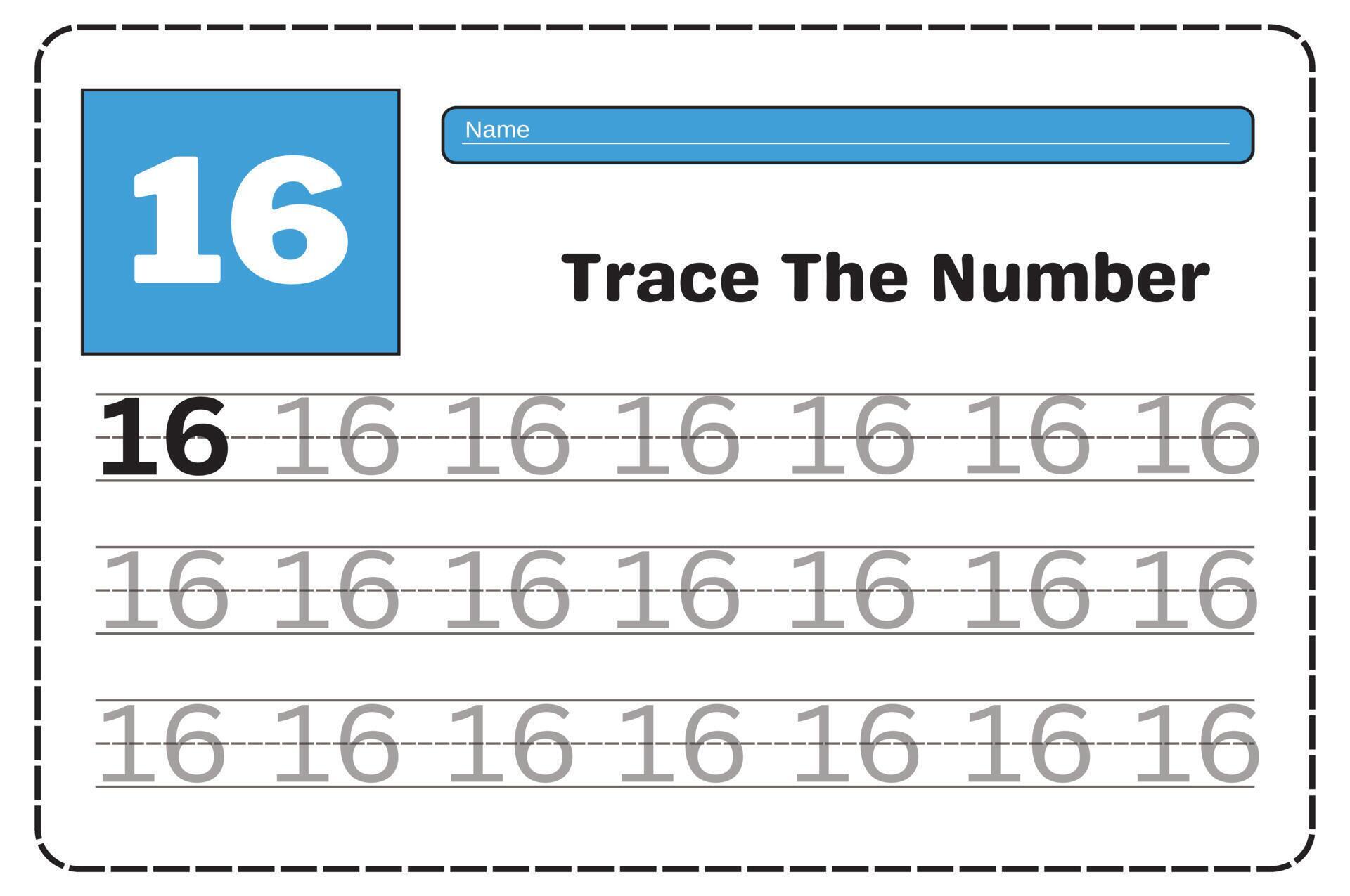 Number 16 tracing practice worksheet with Worksheet for learning