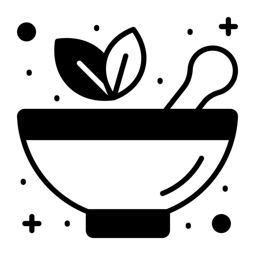 Mortar pestle with herbal leaves denoting herbal medicine vector