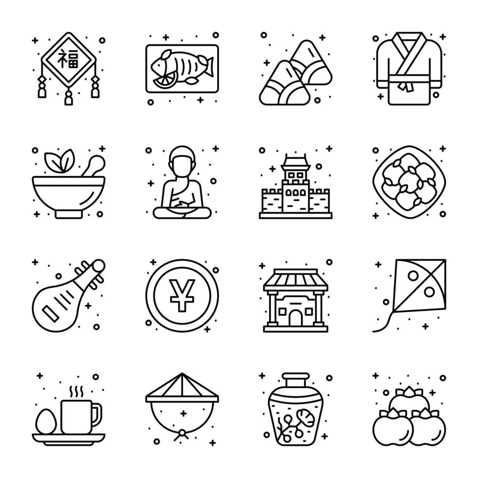 Chinese new year and culture icons set in modern design style, easy to use and editable vectors