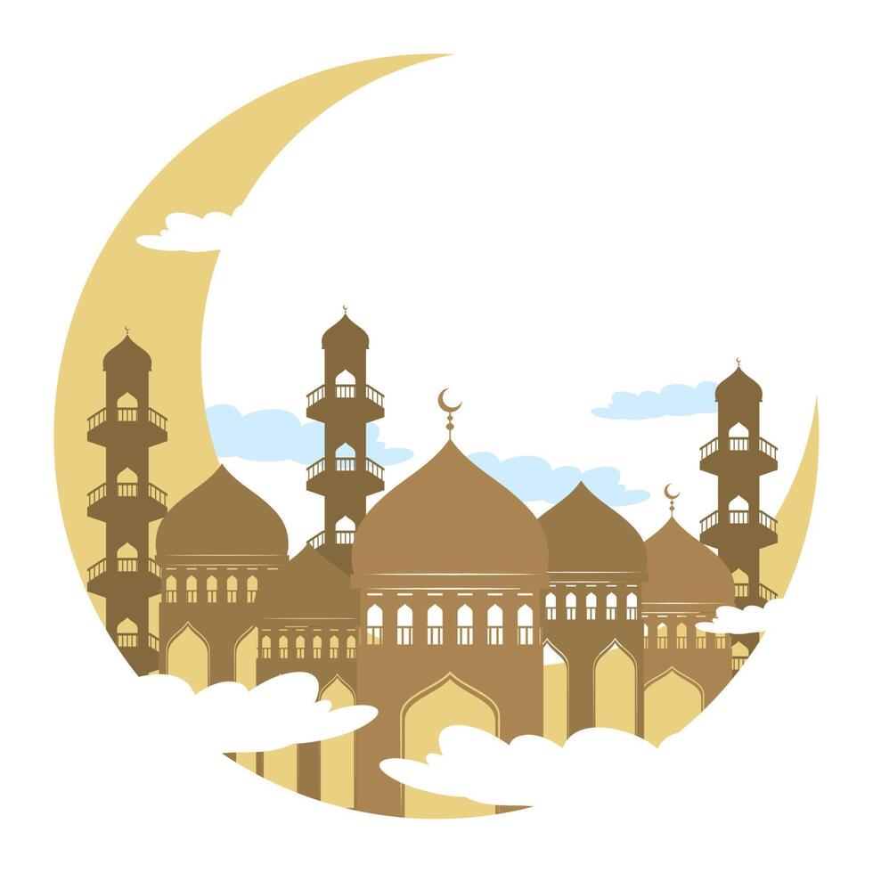 muslim crescent moon and mosque vector