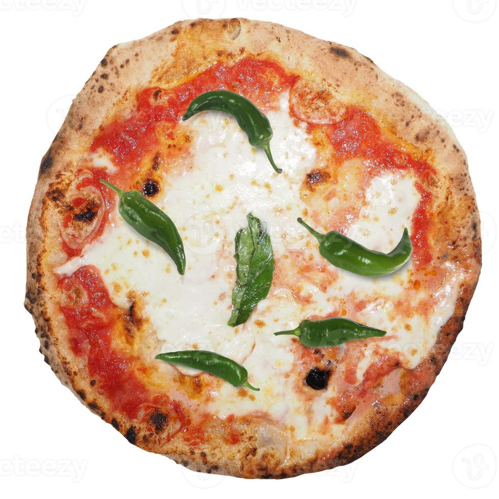 Green peppers pizza isolated over white photo