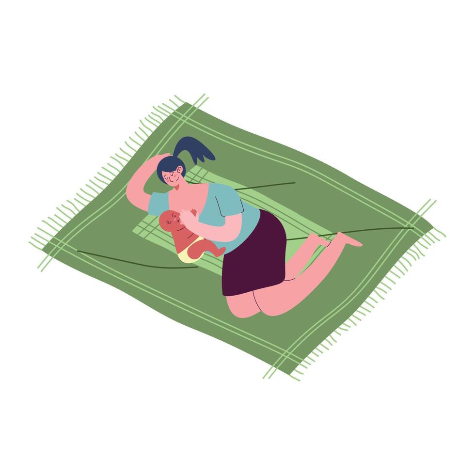 mother lying down breastfeeding baby vector