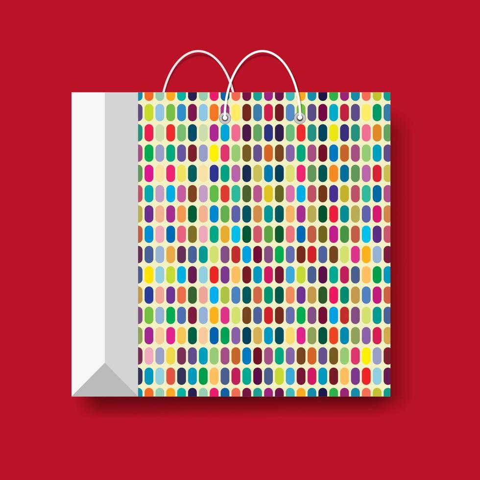 Shopping paper bag, vector marketing symbol isolated on a red background.