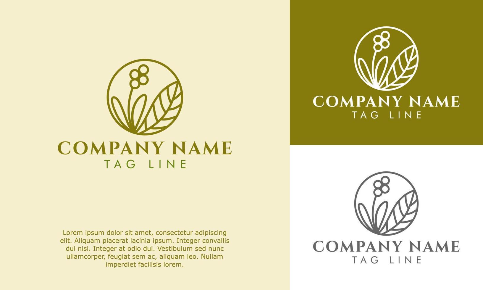 Tropical plant leaf logo. Emblem flower in a simple circle linear art. Vector illustration emblem badge design element for natural product, flower shop, cosmetics, ecology concept, health, spa, yoga