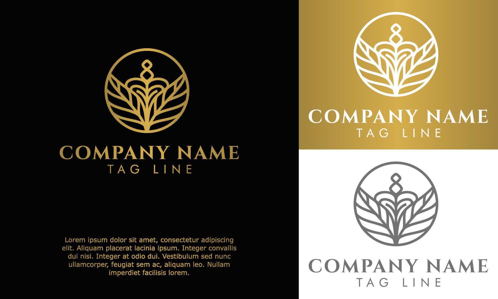 Tropical plant leaf logo. Emblem flower in a simple circle linear art. Vector illustration emblem badge design element for natural product, flower shop, cosmetics, ecology, health, spa, yoga, organic
