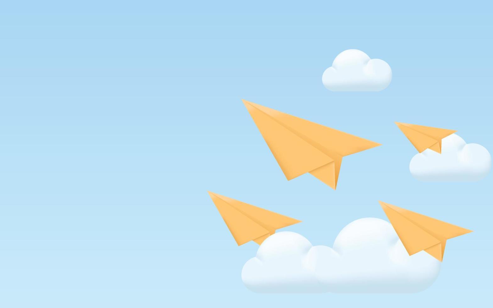 3D paper airplane with cloud illustration vector