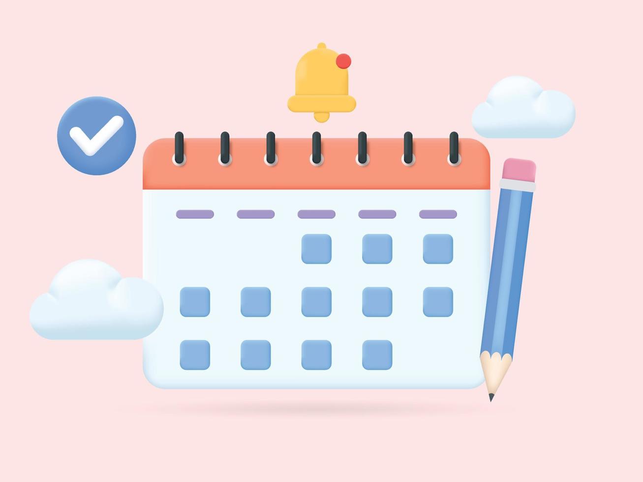 ilustración 3d del concepto de calendario. composición de iconos con calendario con fechas programadas vector