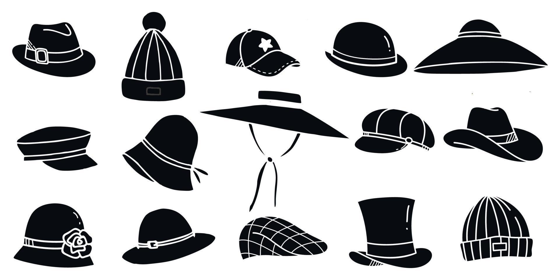 Big set of hat vector icons. Simple illustration set of 9 hat elements, editable icons, can be used in logo, UI and web design