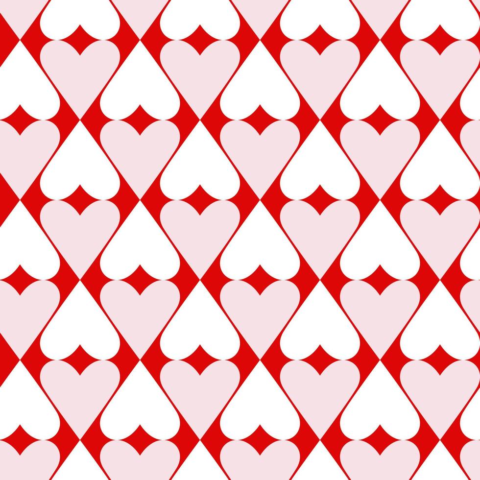 Seamless pattern of hearts in pink and red colours. Modern design for Valentines Day, wedding and mothers day celebration, greeting card, home decor, textile, wrapping paper, scrapbooking. vector