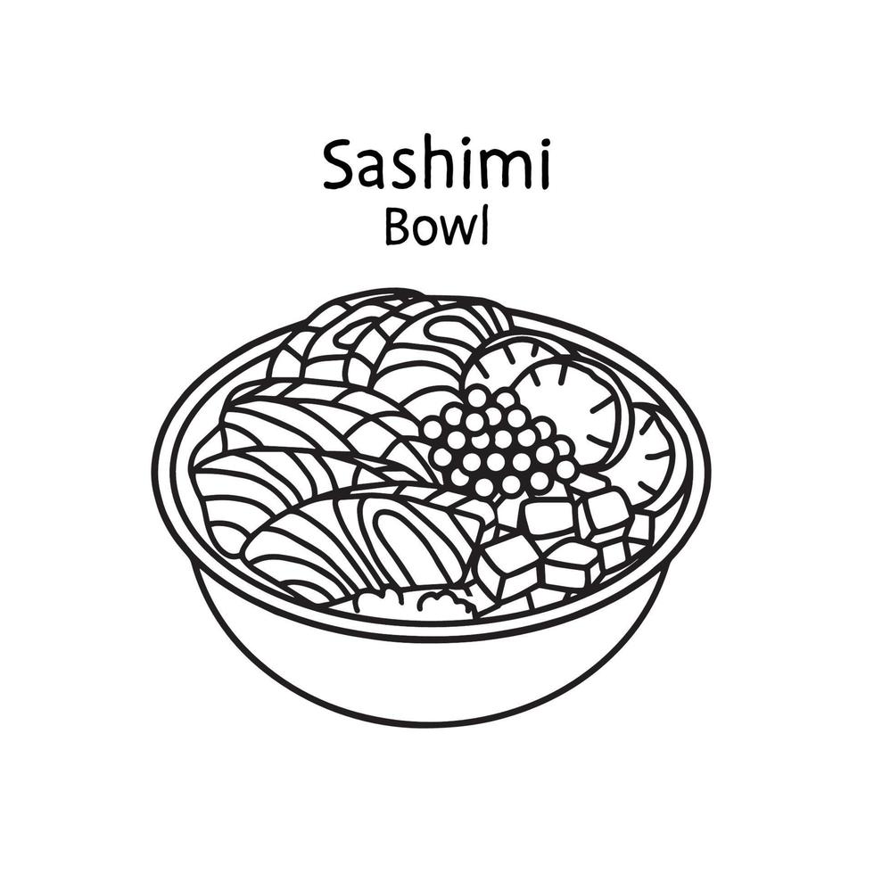 Tazón de sashimi comida japonesa. ilustración vectorial vector