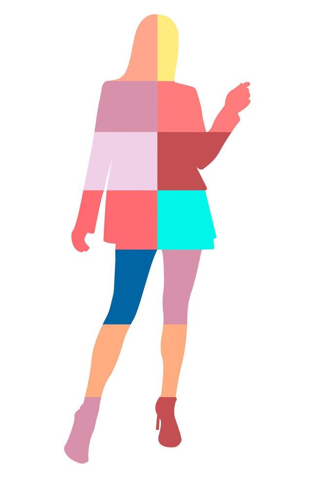 Silhouette of a girl in a flat style of cubism. Abstract outline. Isolated vector