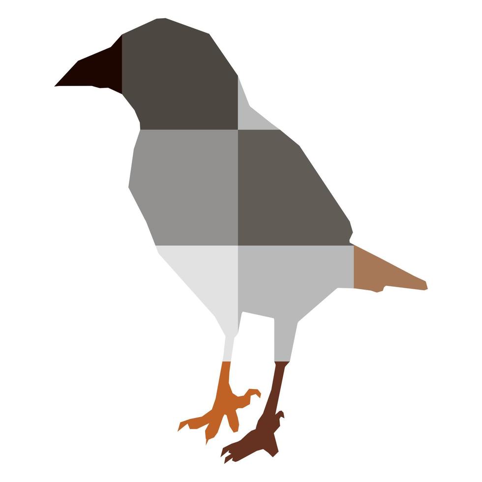 Vector raven, crow, corvus standing, coloured silhouette of a wild bird, polygonal abstraction