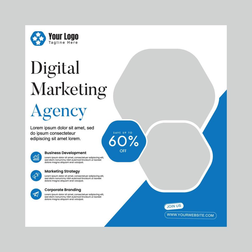 Vector digital marketing agency square flyer or social media post template
