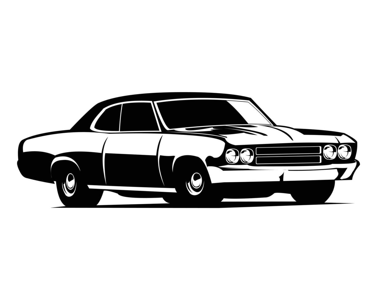 Silueta del logotipo del coche del músculo de los años 70. aislado en la vista lateral de fondo blanco. mejor para insignias, emblemas, íconos, pegatinas. ilustración vectorial disponible en eps 10. vector