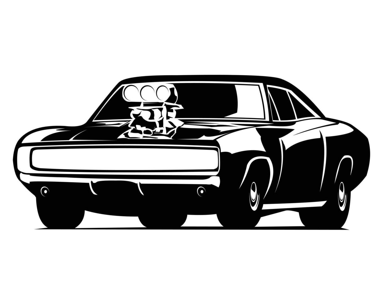 dodge supercharger 1970. silhouette vector isolated white background showing from side. Best for logos, badges, emblems, concepts and car industry.