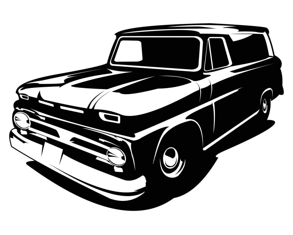 1965 panel truck silhouette view from front on white background. Best for logo, badge, emblem, icon, sticker design and trucking industry. vector illustration available in eps 10.