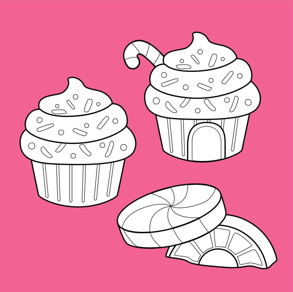 Cute Cupcake Sweet Candyland Digital Stamp Outline vector