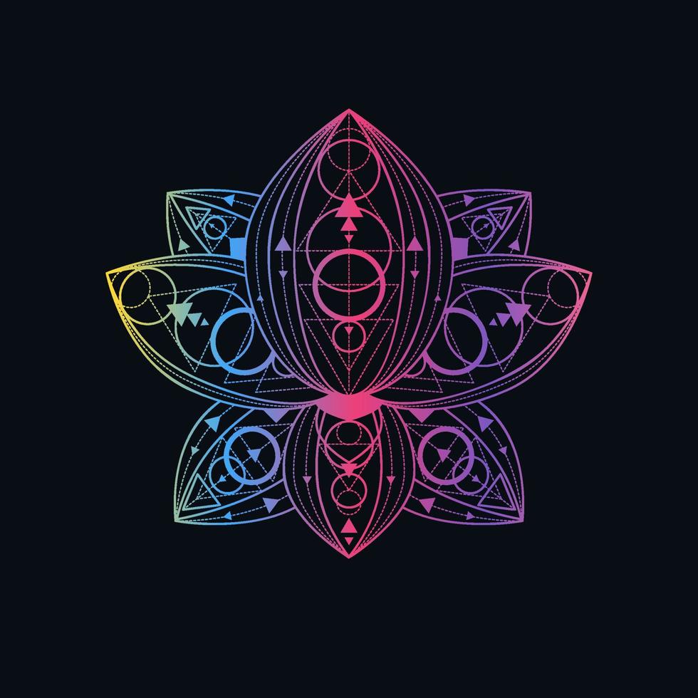 Lotus flower with geometric pattern vector linear illustration