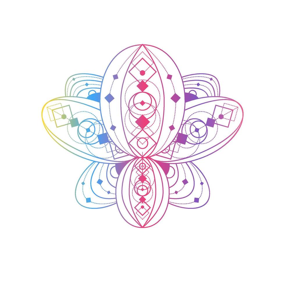 Lotus flower with geometric pattern vector linear illustration