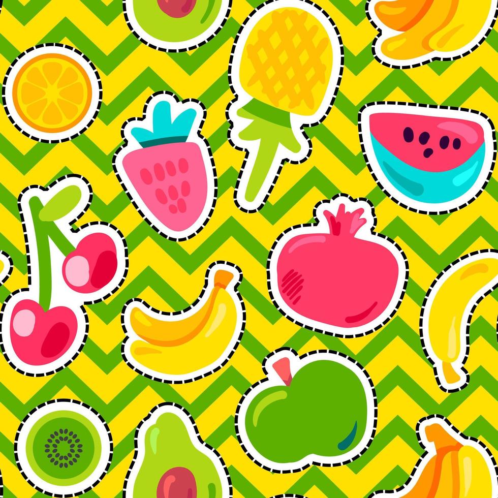 Tropical fruits, berries vector seamless pattern