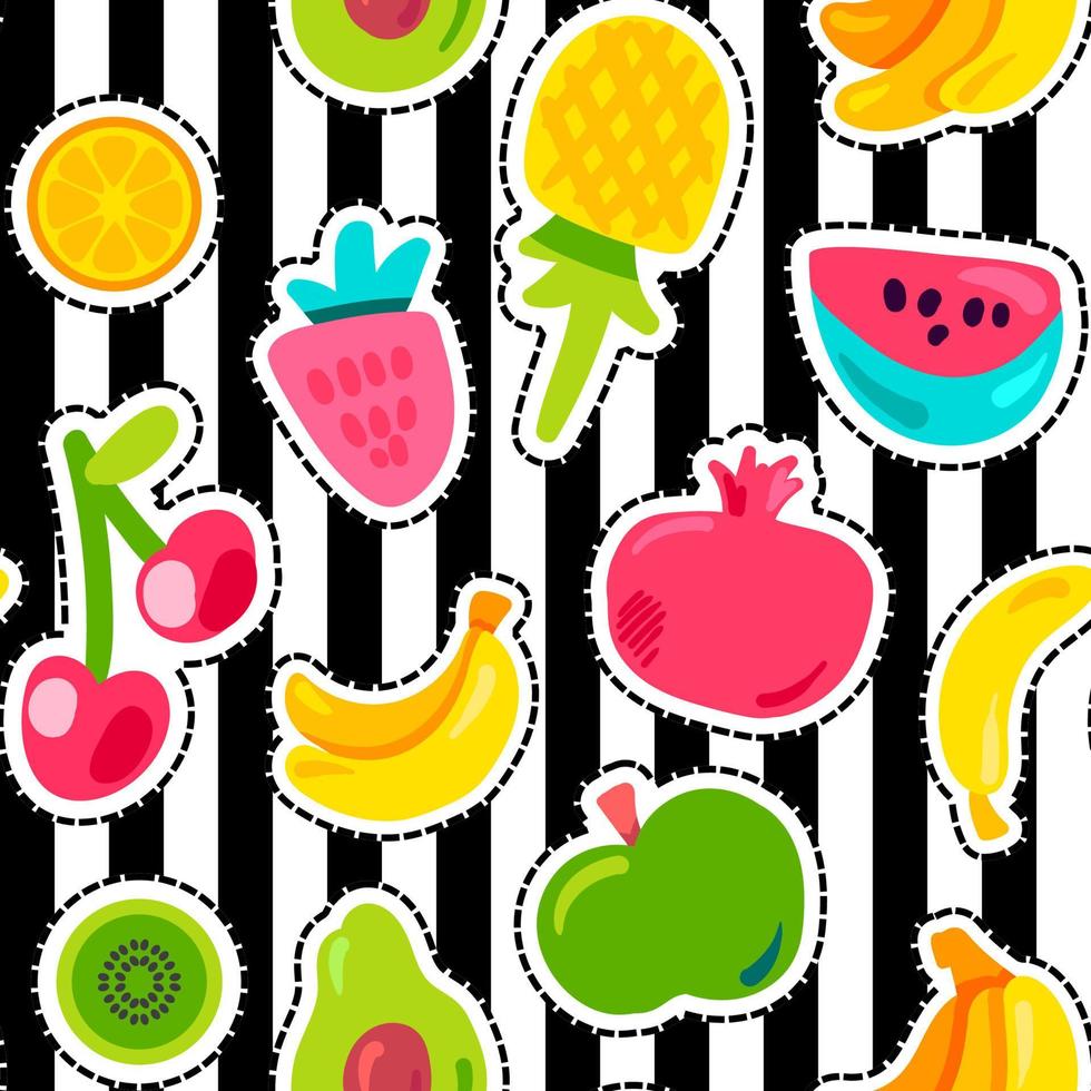 Exotic fruits on stripes seamless pattern vector