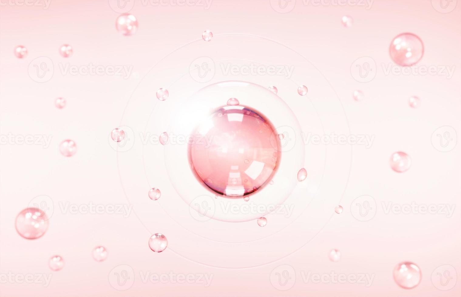 Cosmetics Essence molecule, collagen, Vitamin or Serum drop water for moisturizer. Liquid molecule chemical structure on water background. Cosmetics power treatment. Natural product. 3d rendering. photo