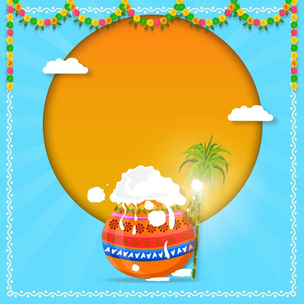 Happy Pongal Holiday Harvest Festival of Tamil Nadu South India greeting background. Vector illustration