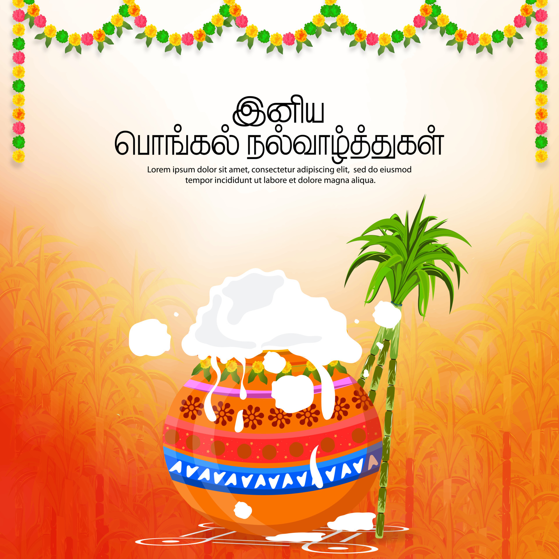 Vector illustration of Happy Pongal Holiday Harvest Festival in South