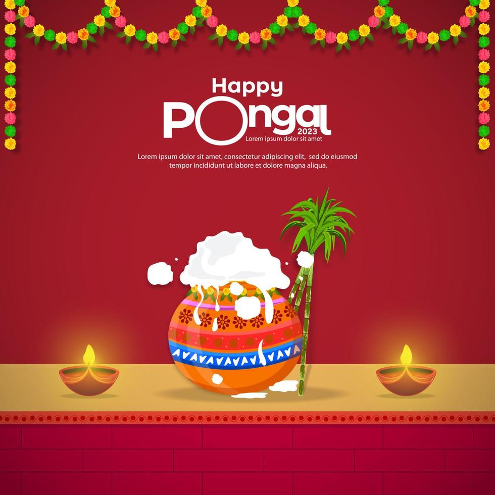 Happy Pongal South Indian harvest festival celebration banner or poster design background vector