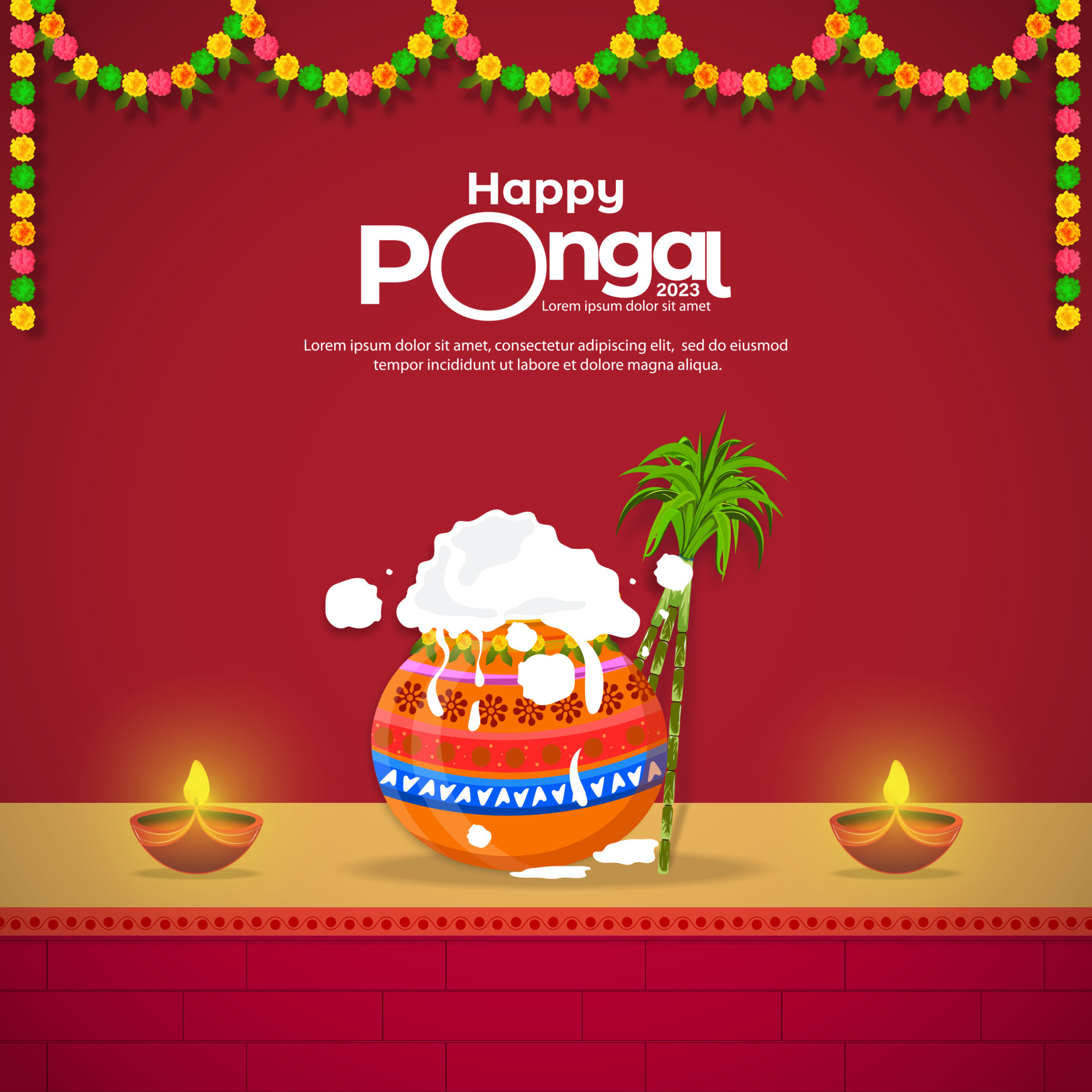 Happy Pongal South Indian harvest festival celebration banner or poster  design background 16939558 Vector Art at Vecteezy