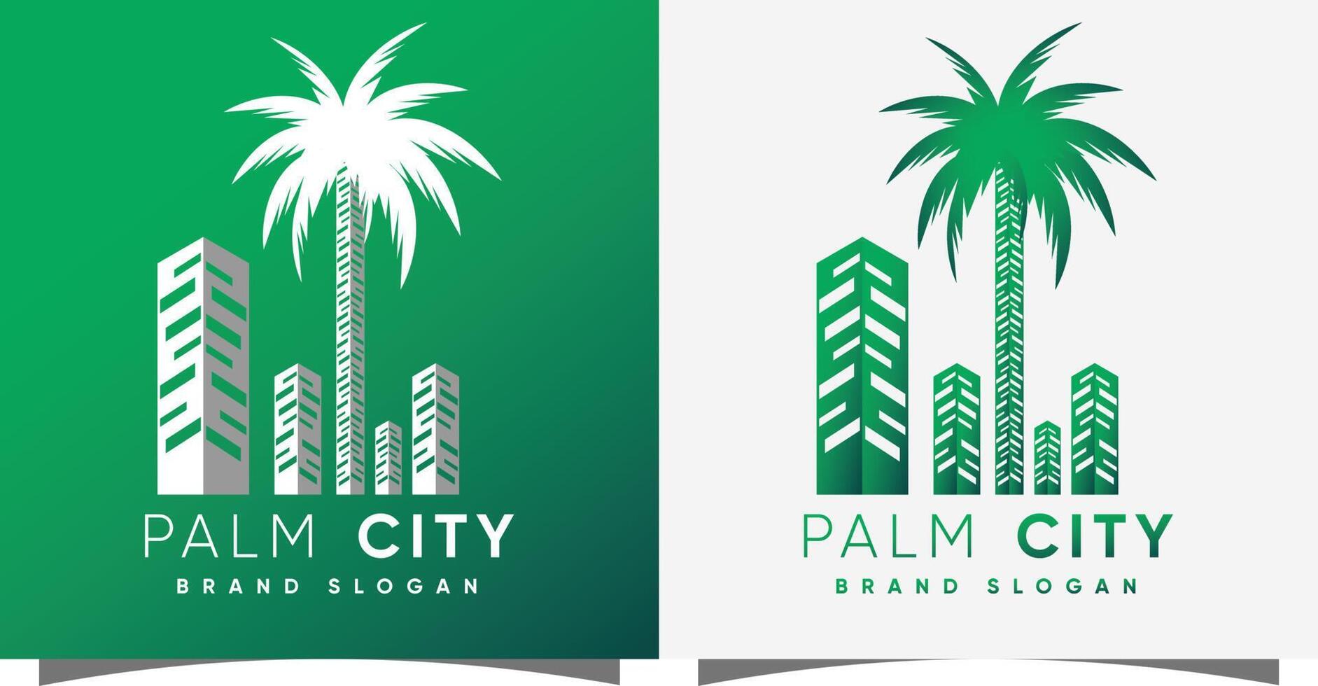 Building logo with palm tree creative modern syle Premium Vector