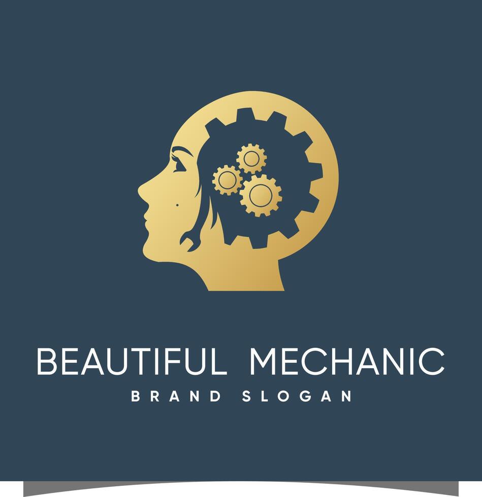 Beauty girl mechanic Logo with creative concept and design premium vector