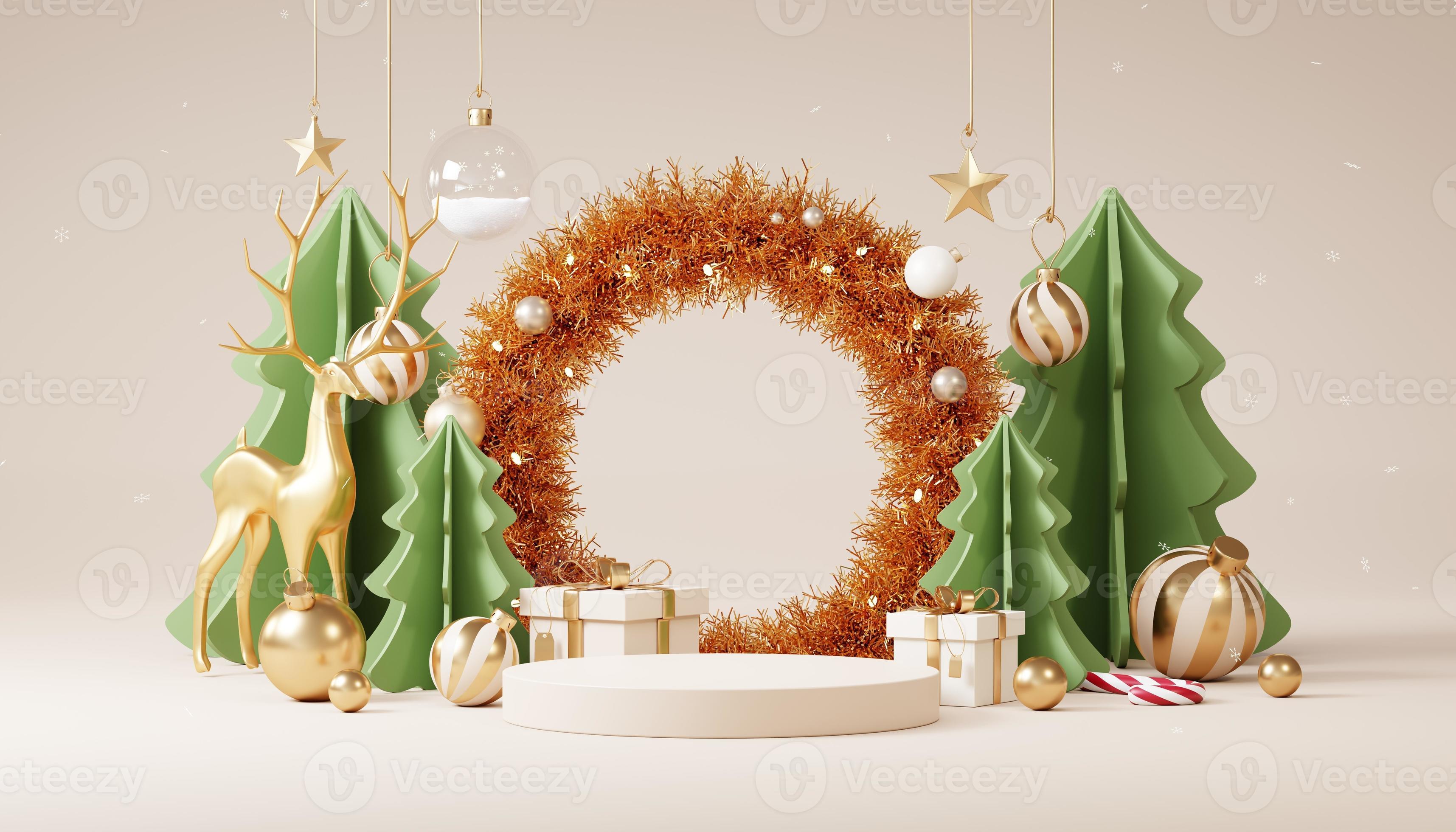 Christmas backgrounds with podium stage platform in minimal New year