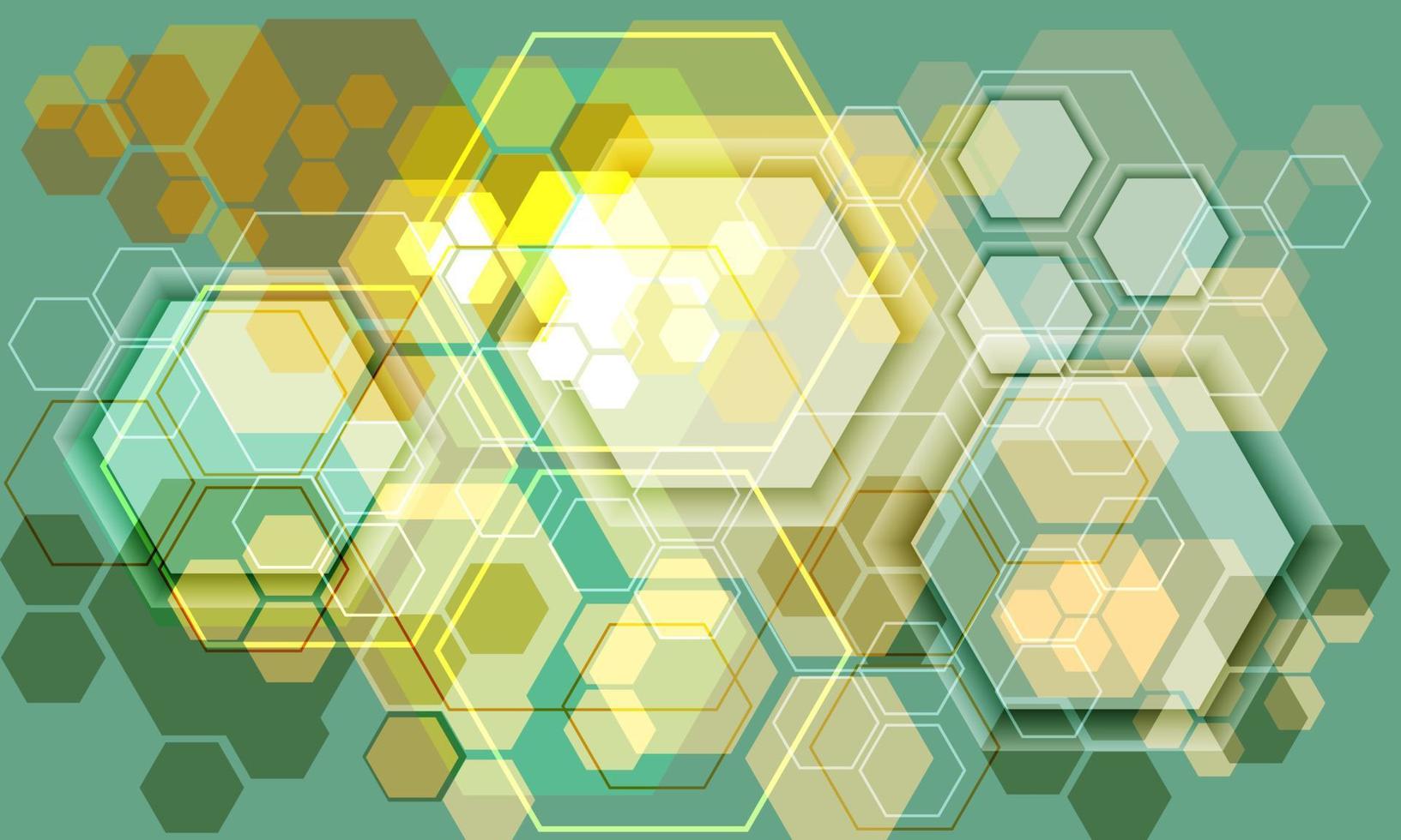 resumen tecnología amarillo verde hexágono sombra geométrico superposición futurista diseño creativo ultramoderno fondo vector