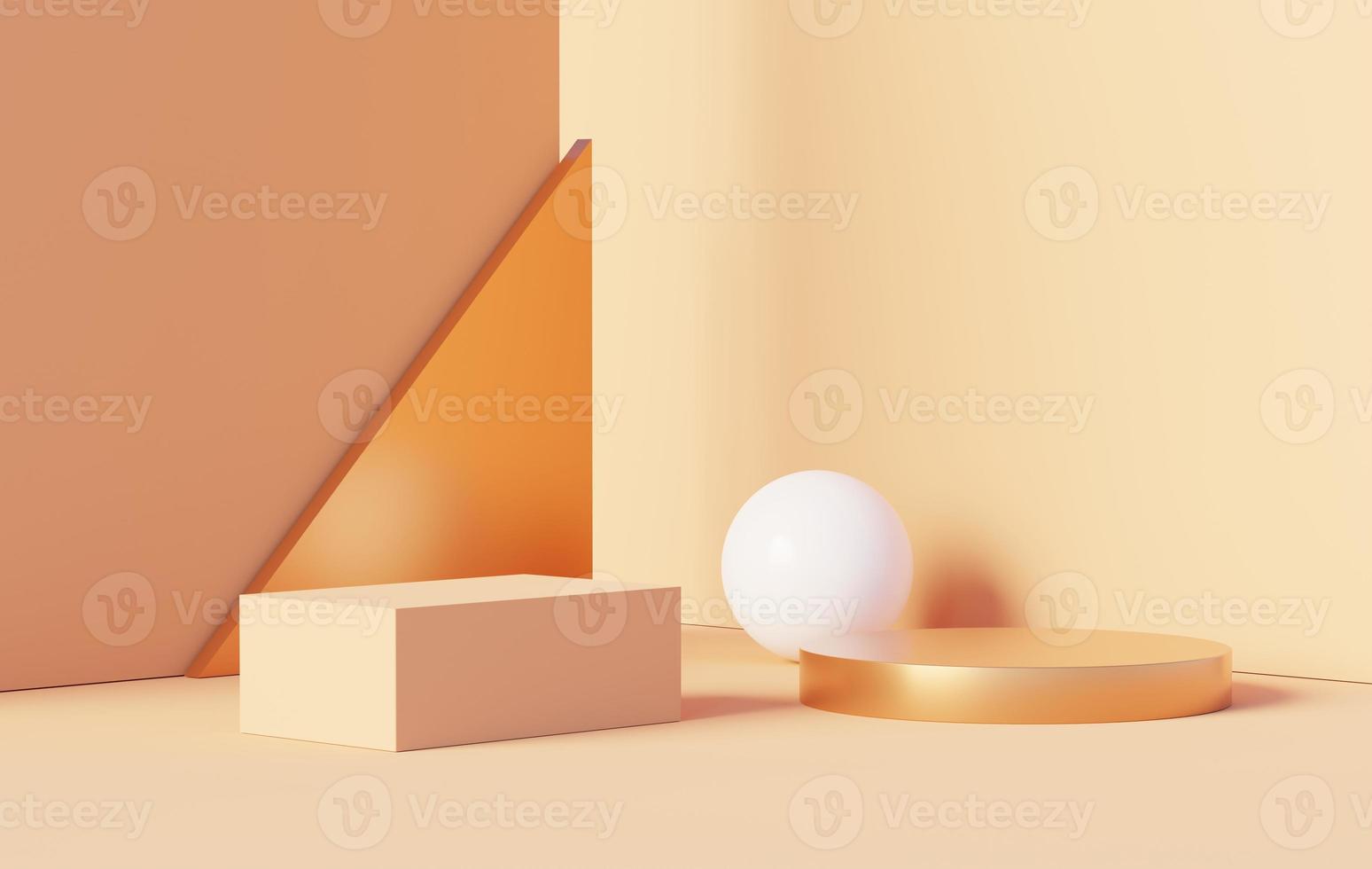 Podium backgrounds stage platform for product presentation and mock up. Minimal scene backdrop with clean design. Vacant pedestal for mock up. Empty stage with pastel color for cosmetic. 3D render. photo