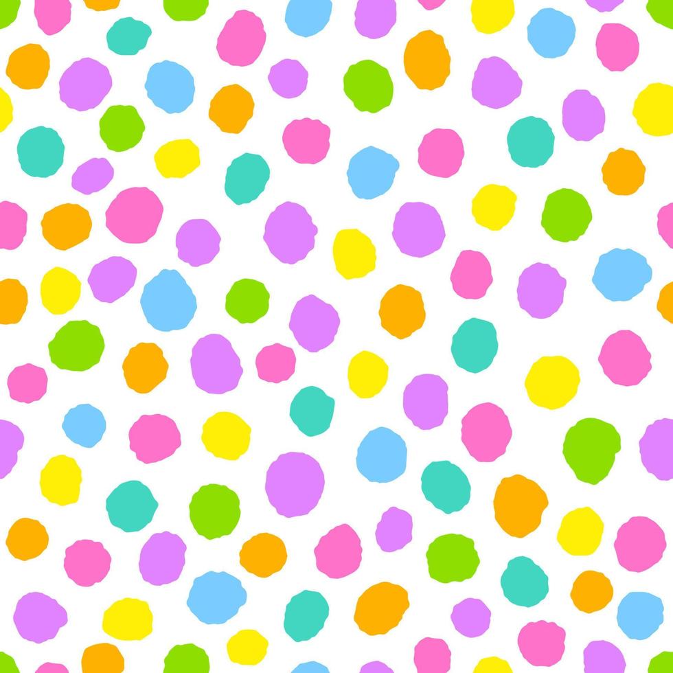 lindo arco iris color garabato polkadot círculo redondo abstracto mano dibujada forma geométrica elemento patrón sin costuras mantel, papel de regalo, alfombra de picnic, mantel, tela fondo vector ilustración