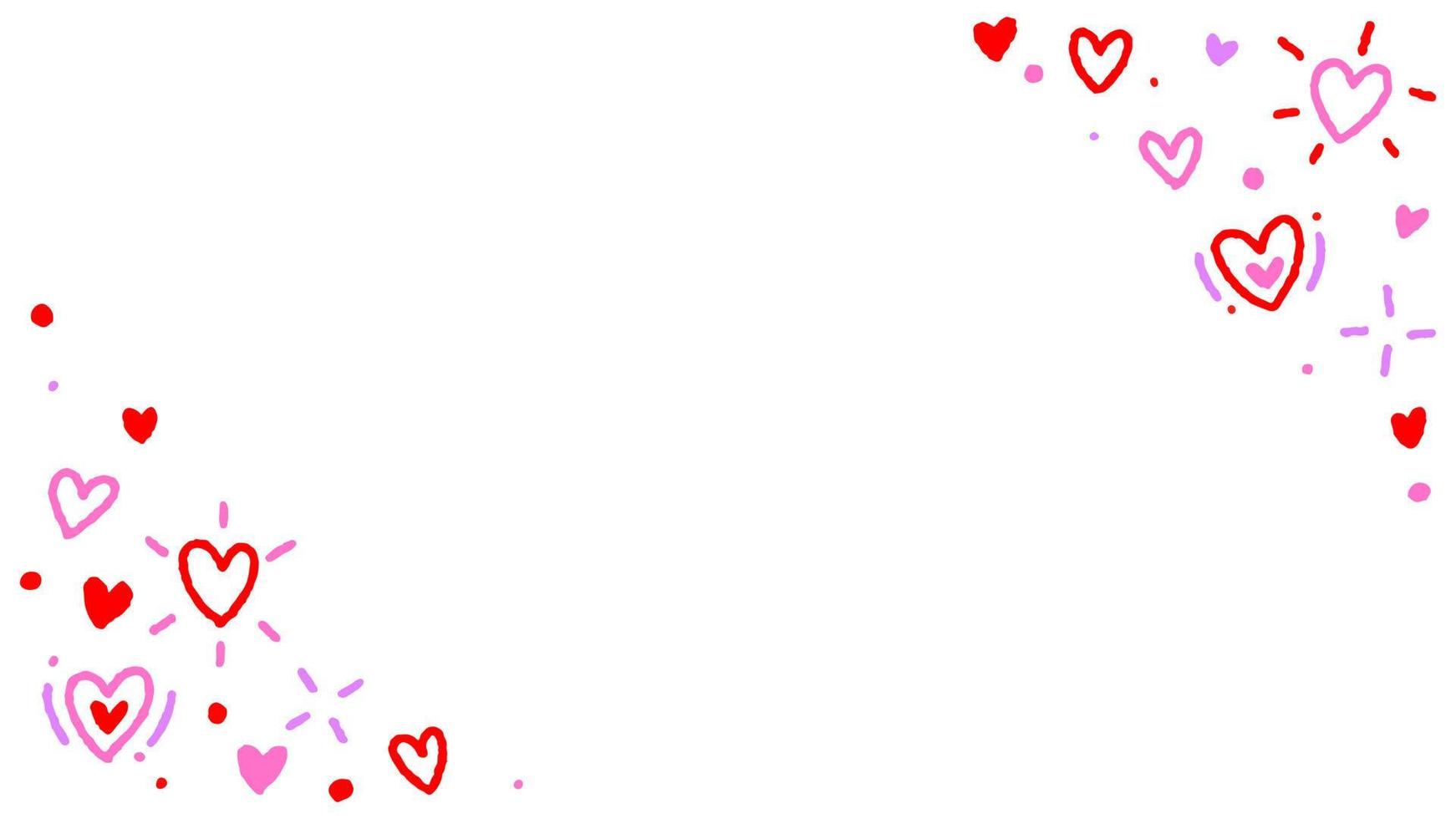 lindo confeti día de san valentín rosa rojo corazón amor romántico espolvorear brillar ditsy garabato dibujado a mano colorido pastel rectángulo tarjeta borde marco plantilla web banner copia espacio para la ceremonia de boda vector