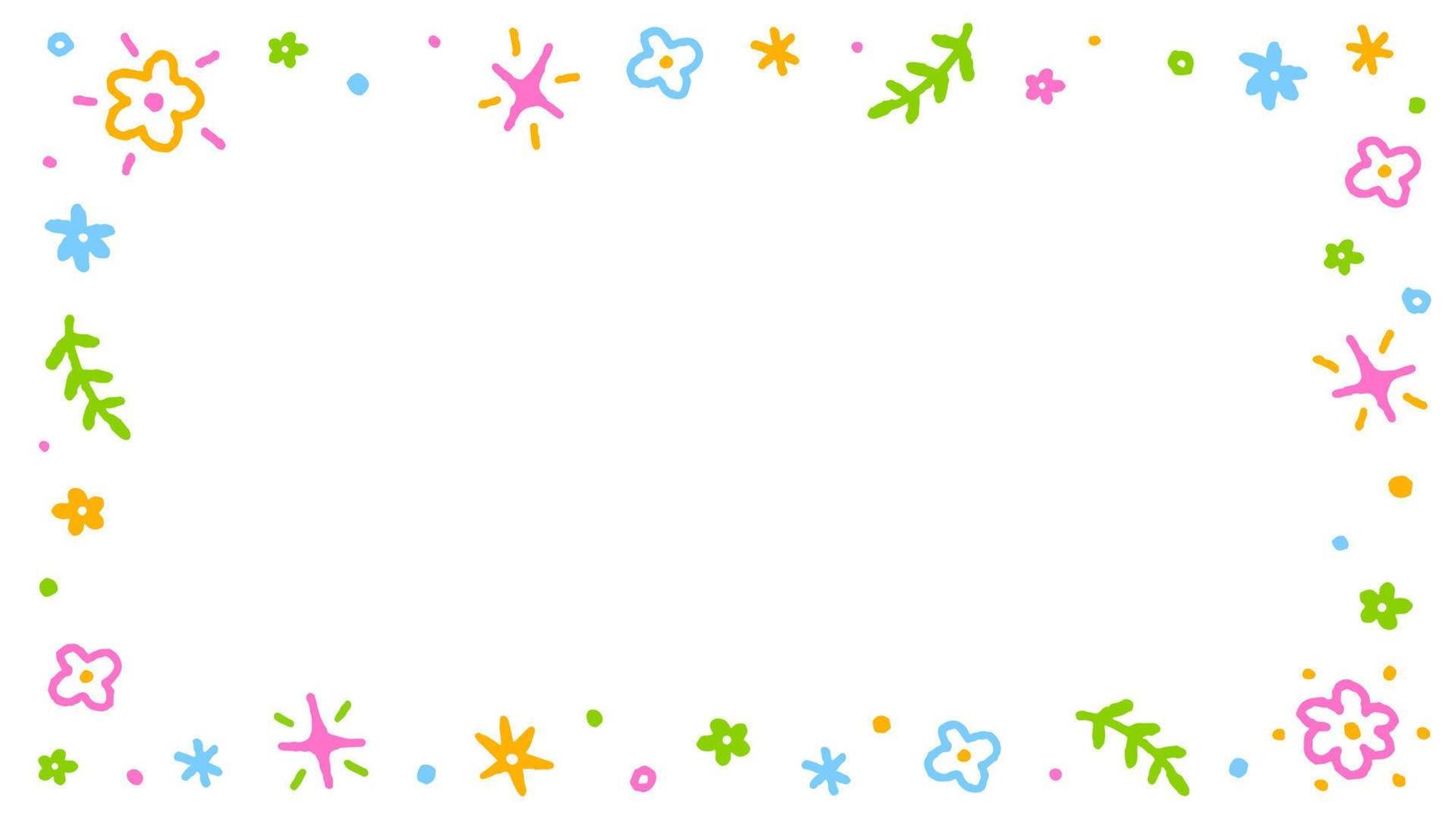 Cute Confetti Daisy Flower Blossom Floral Sprinkle Sparkle Ditsy Shine Dot Doodle Handdrawn Colorful Rectangle Card Border Frame Template Web Banner Copy Space for Spring Summer Party Celebration vector
