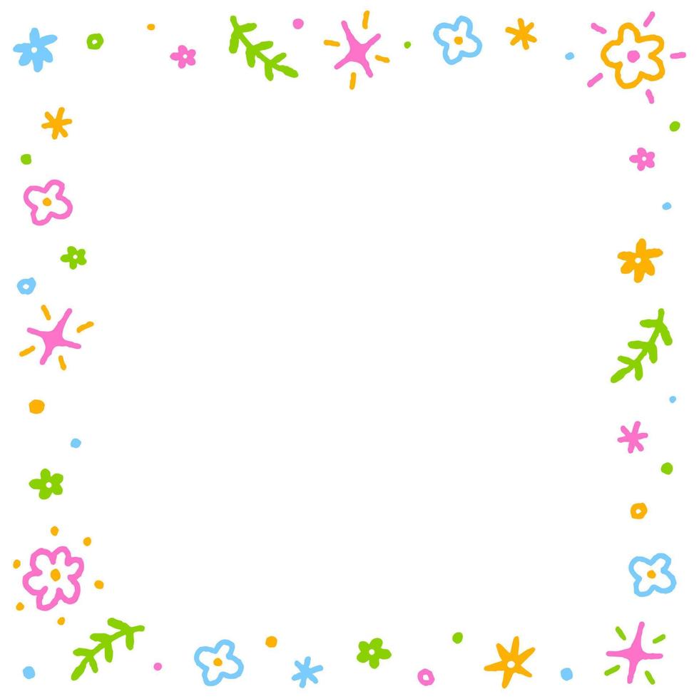 Cute Confetti Daisy Flower Blossom Floral Sprinkle Sparkle Flower Ditsy Shine Dot Doodle Handdrawn Colorful Square Card Border Frame Template Banner Copy Space for Spring Summer Party Celebration vector