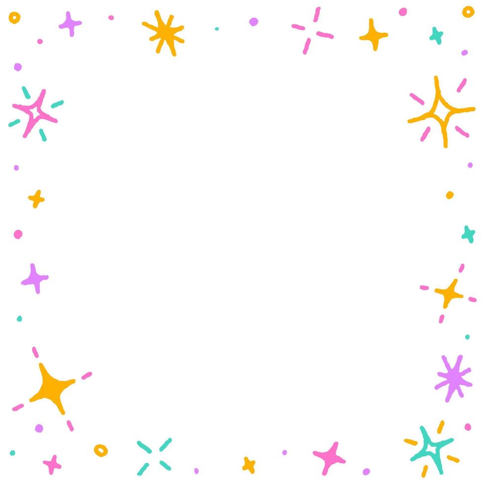 Cute Confetti Sprinkle Sparkle Firework Glitter Star Ditsy Shine Small Polkadot Dot Abstract Doodle Handdrawn Colorful Pastel Square Card Border Frame Template Banner Copy Space for Party Celebration vector