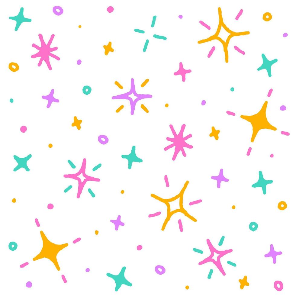 Cute Confetti Sprinkle Sparkle Firework Glitter Star Ditsy Shine Small Polkadot Dot Line Abstract Hand Drawing Cartoon Colorful Pastel Seamless Pattern Background for Party Celebration vector