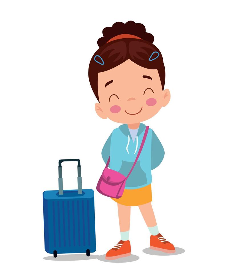 smiling cute little boy with suitcase vector