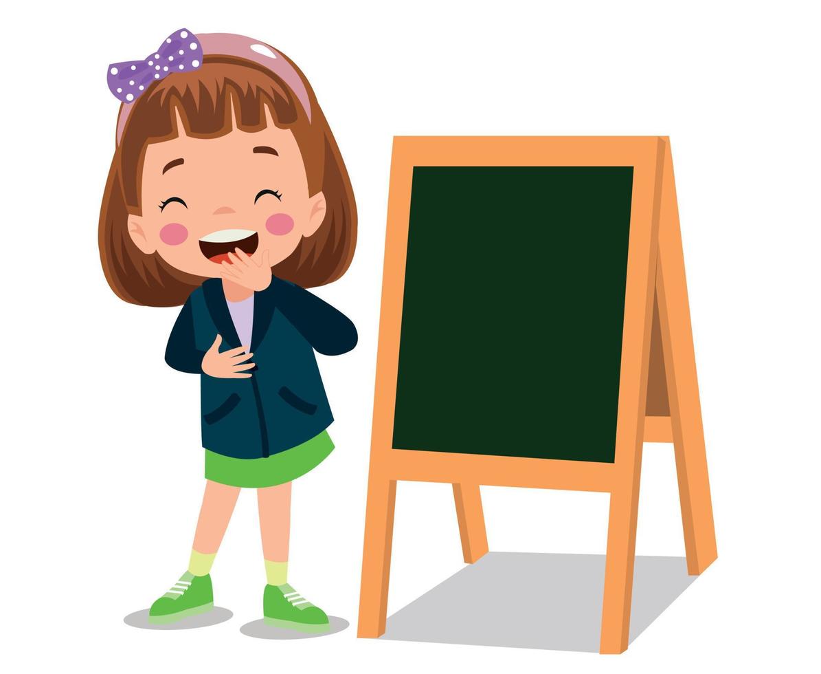 classroom board and cute little boy next to it vector