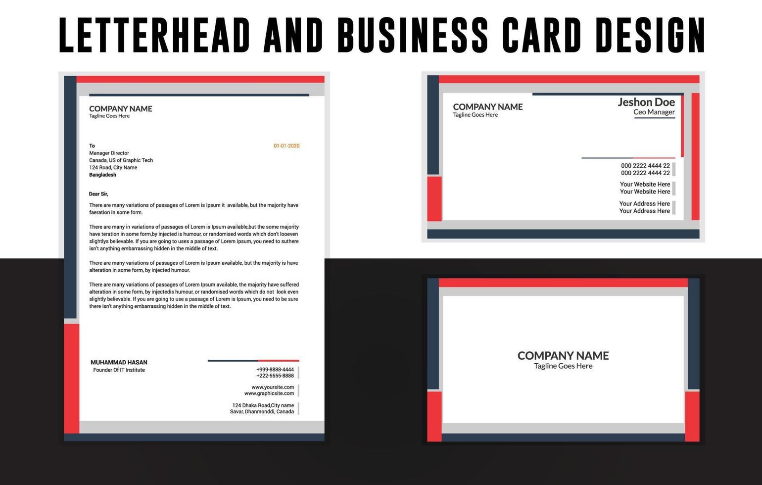 Business card design, Letterhead Design Template, Stationery template design, Letterhead A4 template vector
