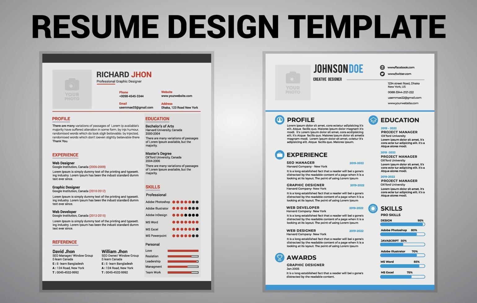 Resume design template free, CV design free vector