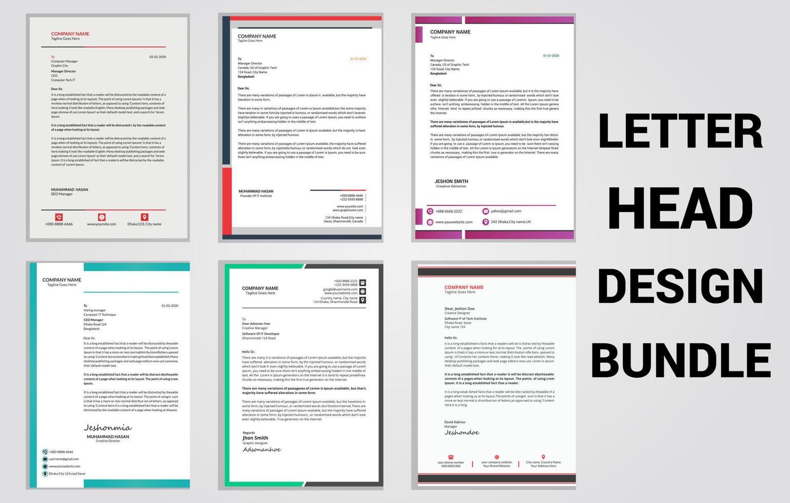 Letterhead design template, stationery template design set, letterhead a4 template bundle, letterhead design bundle vector