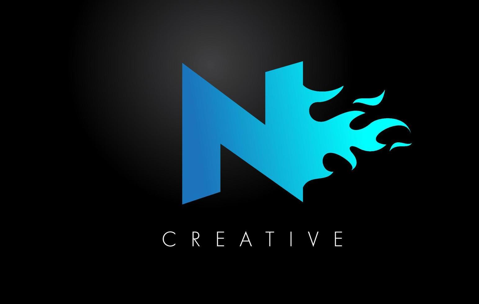 Blue fire  Blue N Letter Flame Logo Design. Fire Logo Lettering Concept. vector